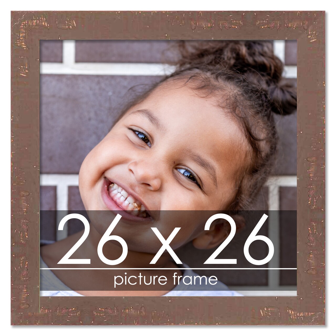 Square Shabby Chic Brown Picture Frame - UV Acrylic, Foam Board Backing, Hanging Hardware